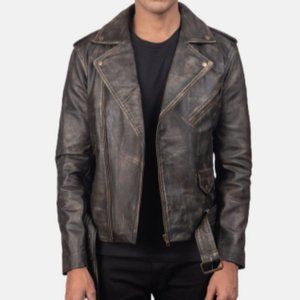 Brown men's leather jacket
